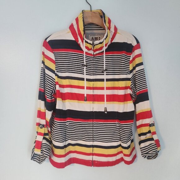 AMX Originals Jacket Striped Nautical Boat Style Pockets Roll Tab Womens Large - Picture 4 of 5